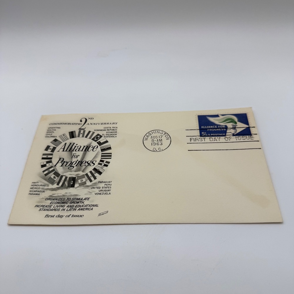 1963 Alliance for Progress First Day of Issue Fleetwood Cachet 5c Stamp FDC